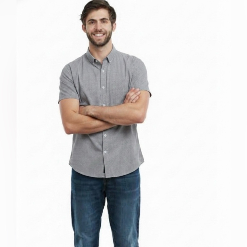 Topman black white button down s/s- swipe for print